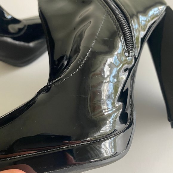 Anne Michelle Womens Glossy Heels Chunky Square Size 6 Ankle Zip Up Black NEW - Picture 7 of 10